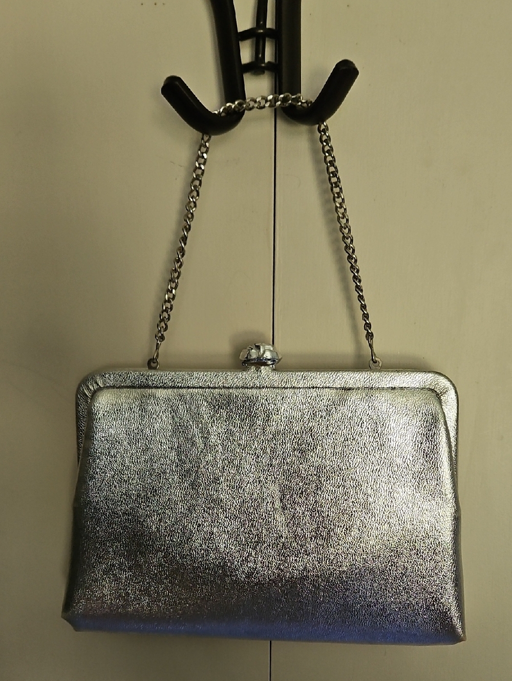 Vintage Silver Metallic Rose Bud Clip Close Chain-Handle Optional Clutch
